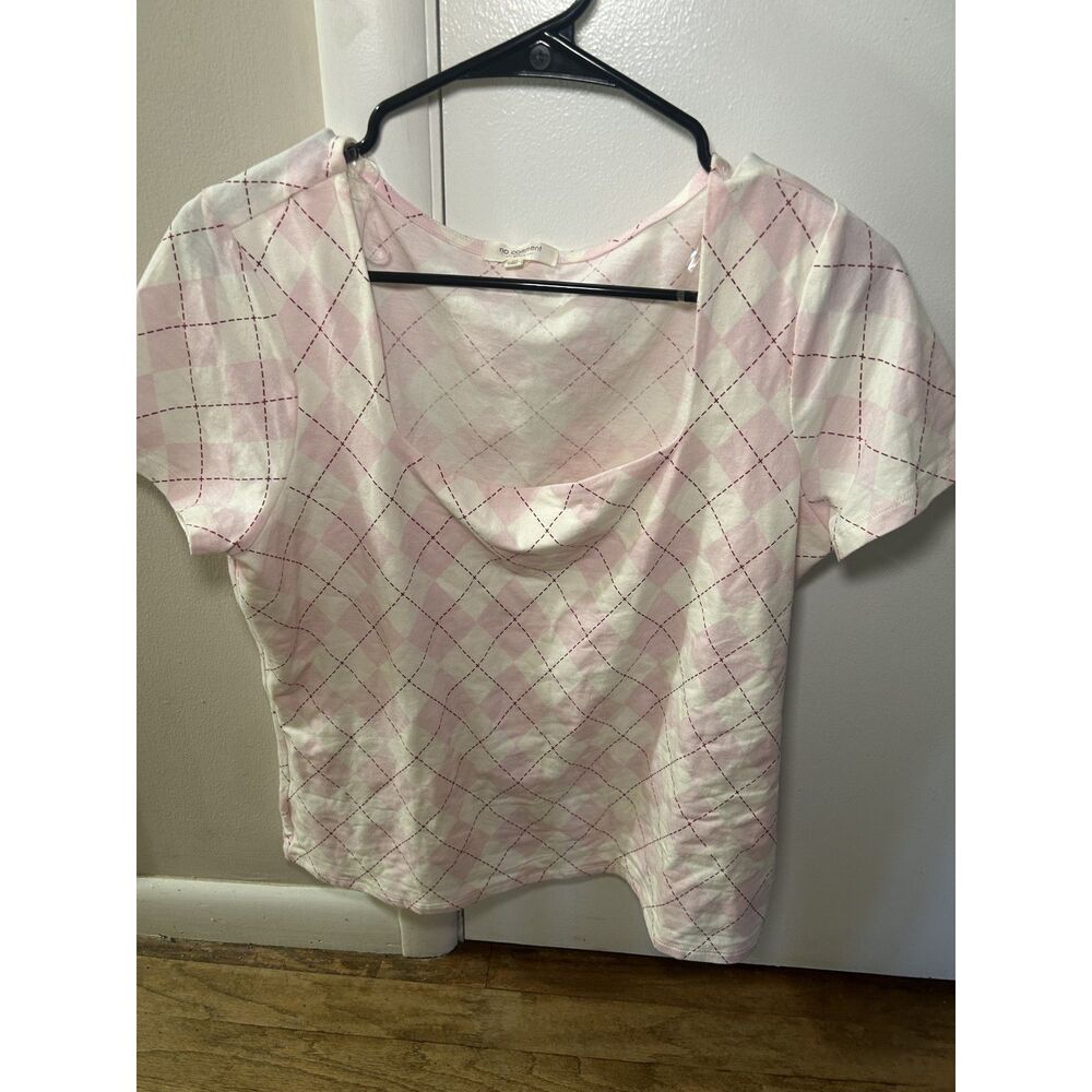 No Comment Plus Pink Argyle Plaid Scoop Neck Top 1X Y2K Coquette Soft Girl